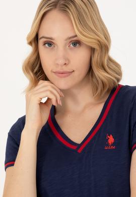 Kadın Lacivert V Yaka Tişört - 50271619004