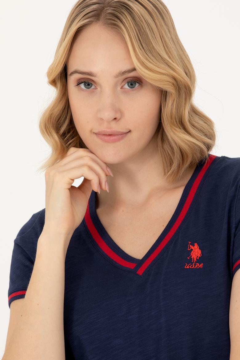 Kadın Lacivert V Yaka Tişört - 50271619004