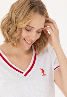 Kadın Beyaz V Yaka Tişört - 50271619020