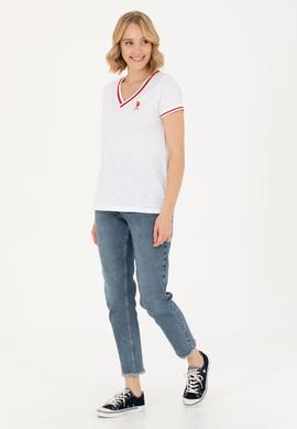 Kadın Beyaz V Yaka Tişört - 50271619020
