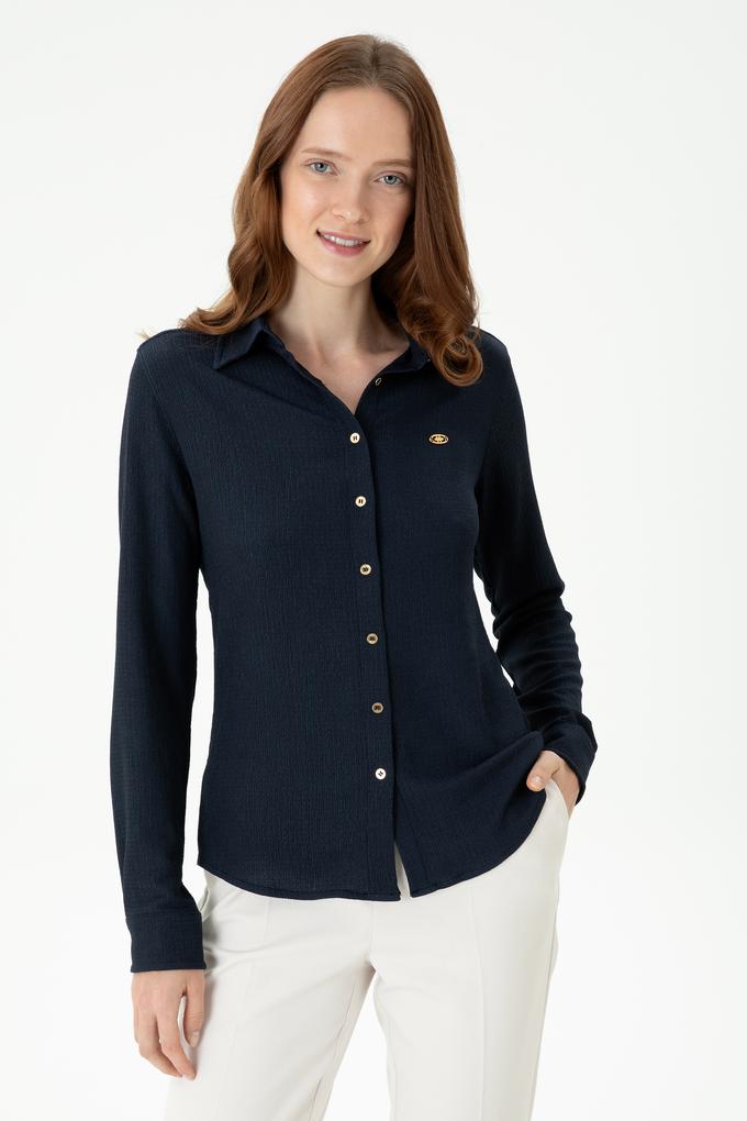 Kadın Lacivert Örme Gömlek