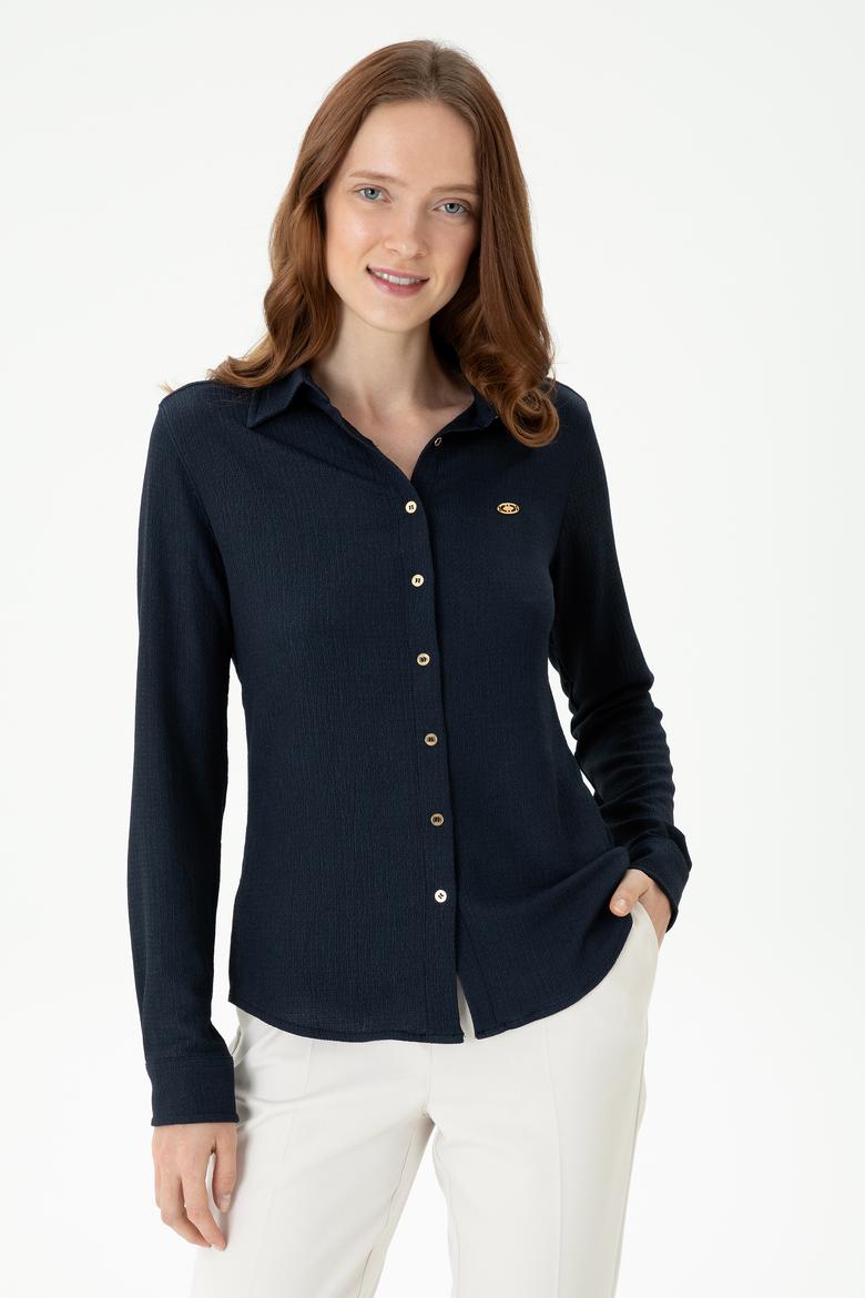 Kadın Lacivert Örme Gömlek