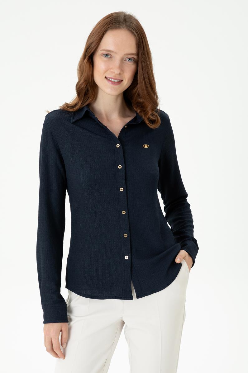 Kadın Lacivert Örme Gömlek