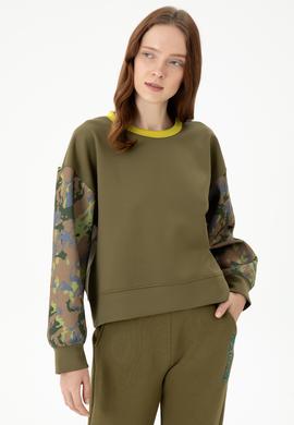 Kadın Haki Bisiklet Yaka Sweatshirt - 50272171006