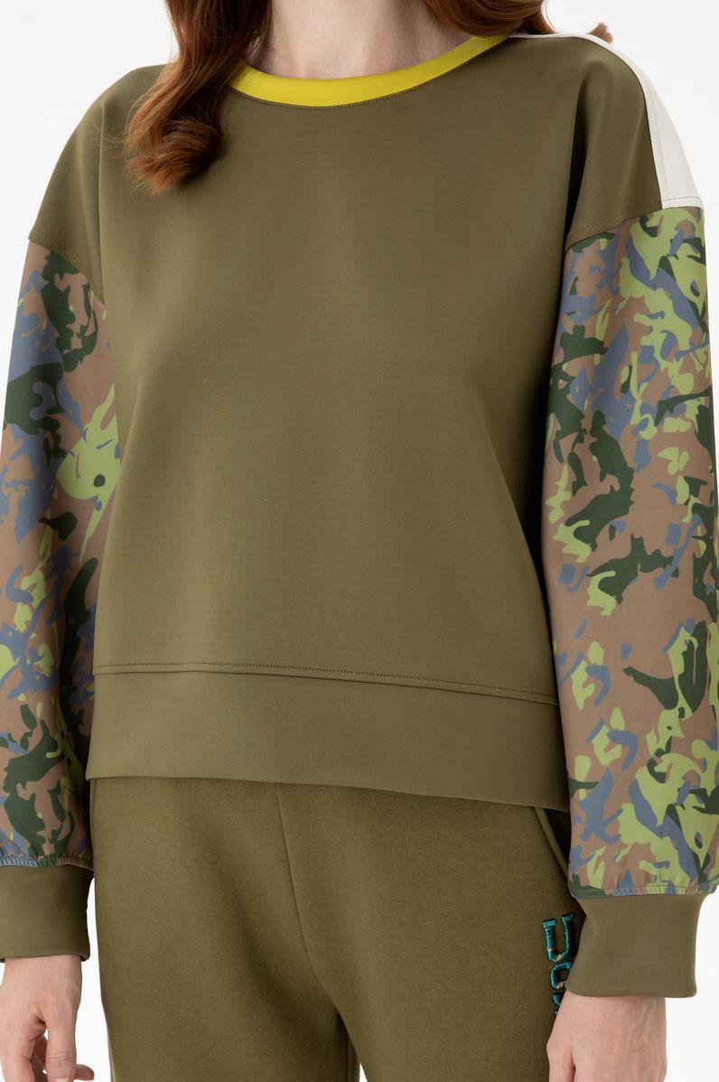 Kadın Haki Bisiklet Yaka Sweatshirt