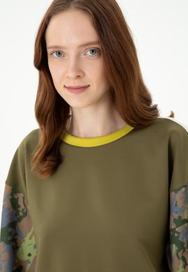 Kadın Haki Bisiklet Yaka Sweatshirt - 50272171006