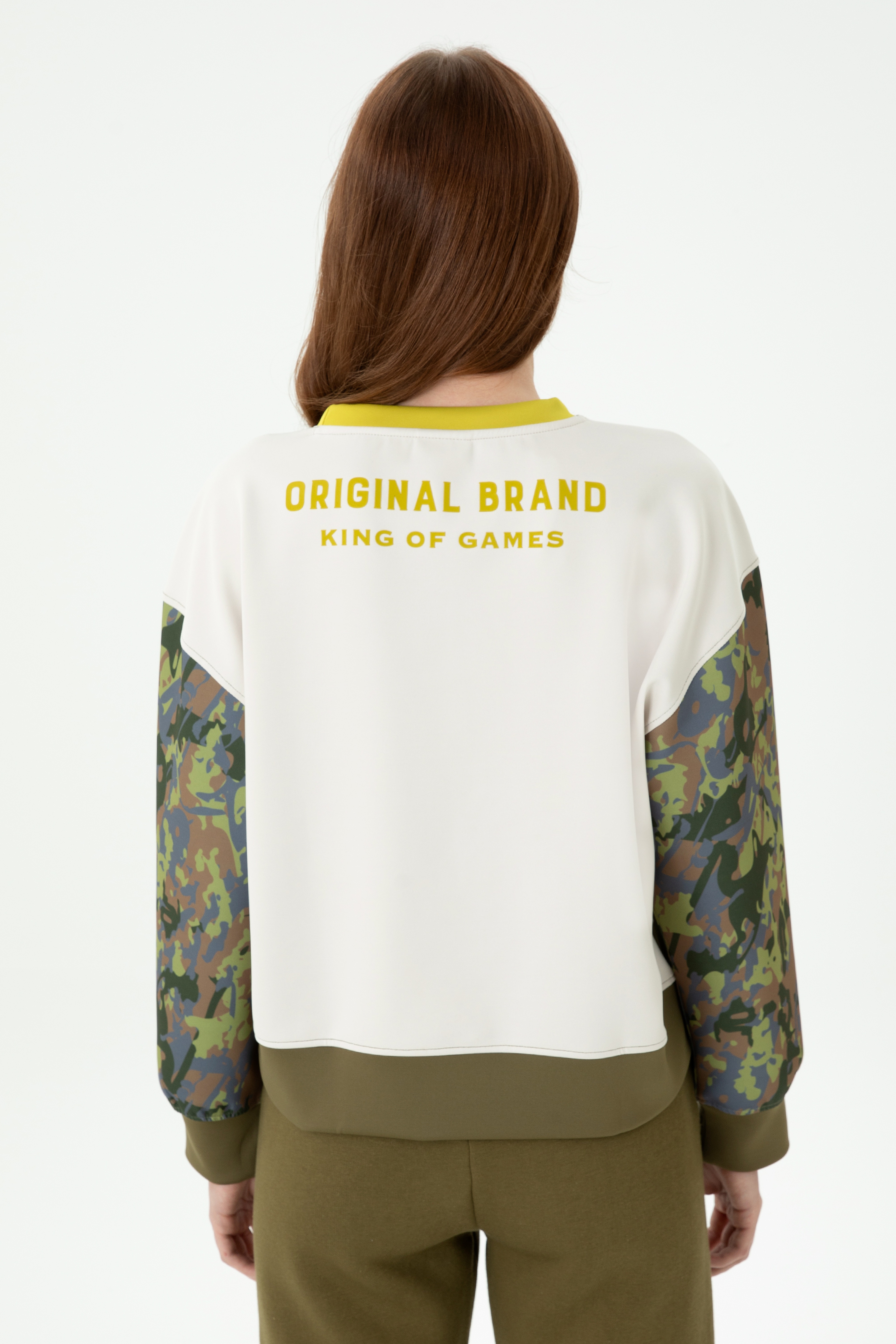 Kadın Haki Bisiklet Yaka Sweatshirt - Image 6