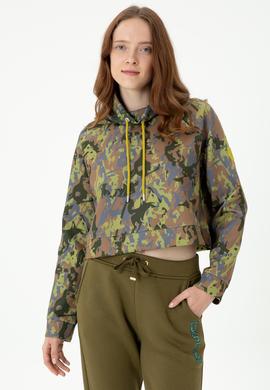 Kadın Haki Bisiklet Yaka Sweatshirt - 50272193005