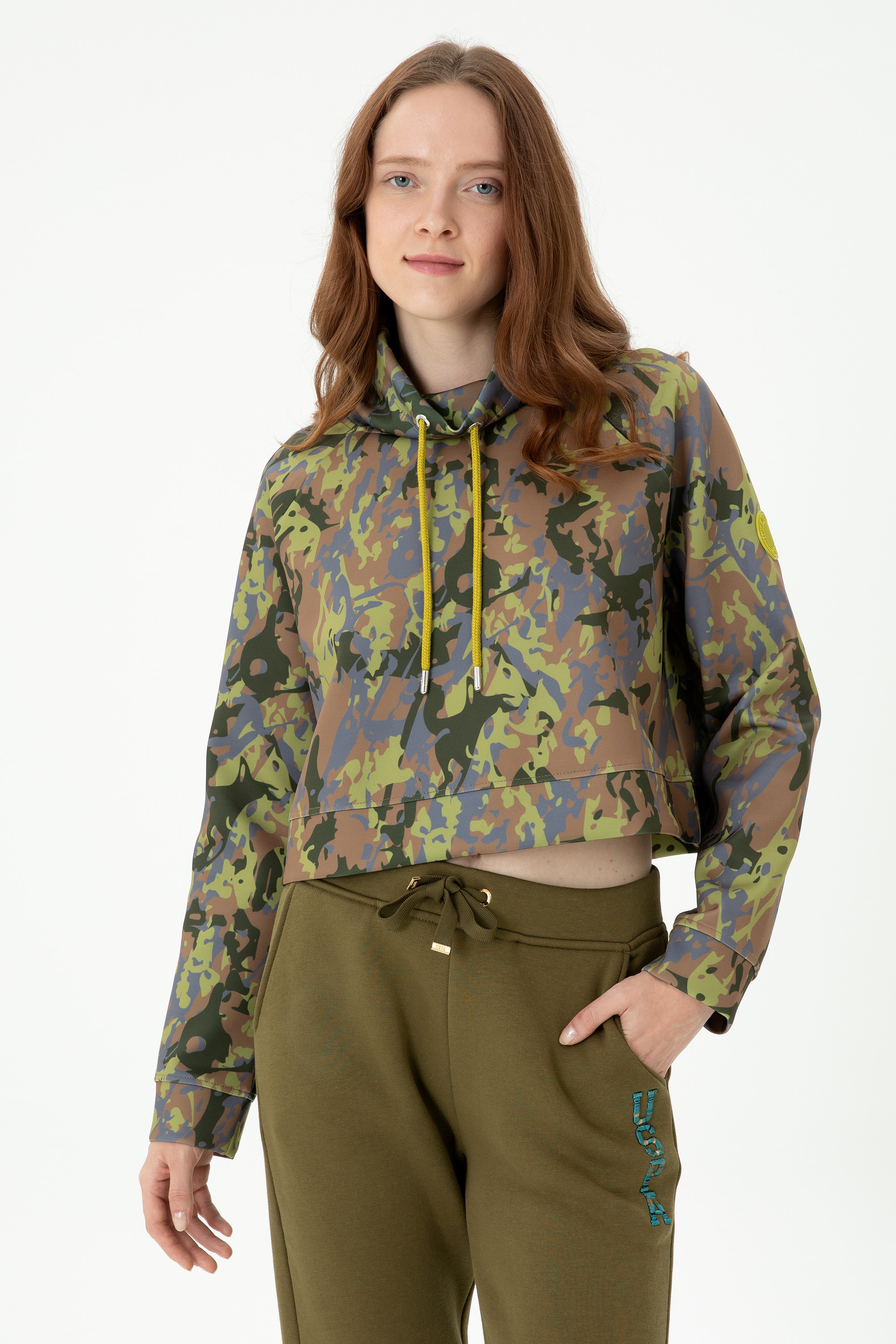 Kadın Haki Bisiklet Yaka Sweatshirt - Image 4