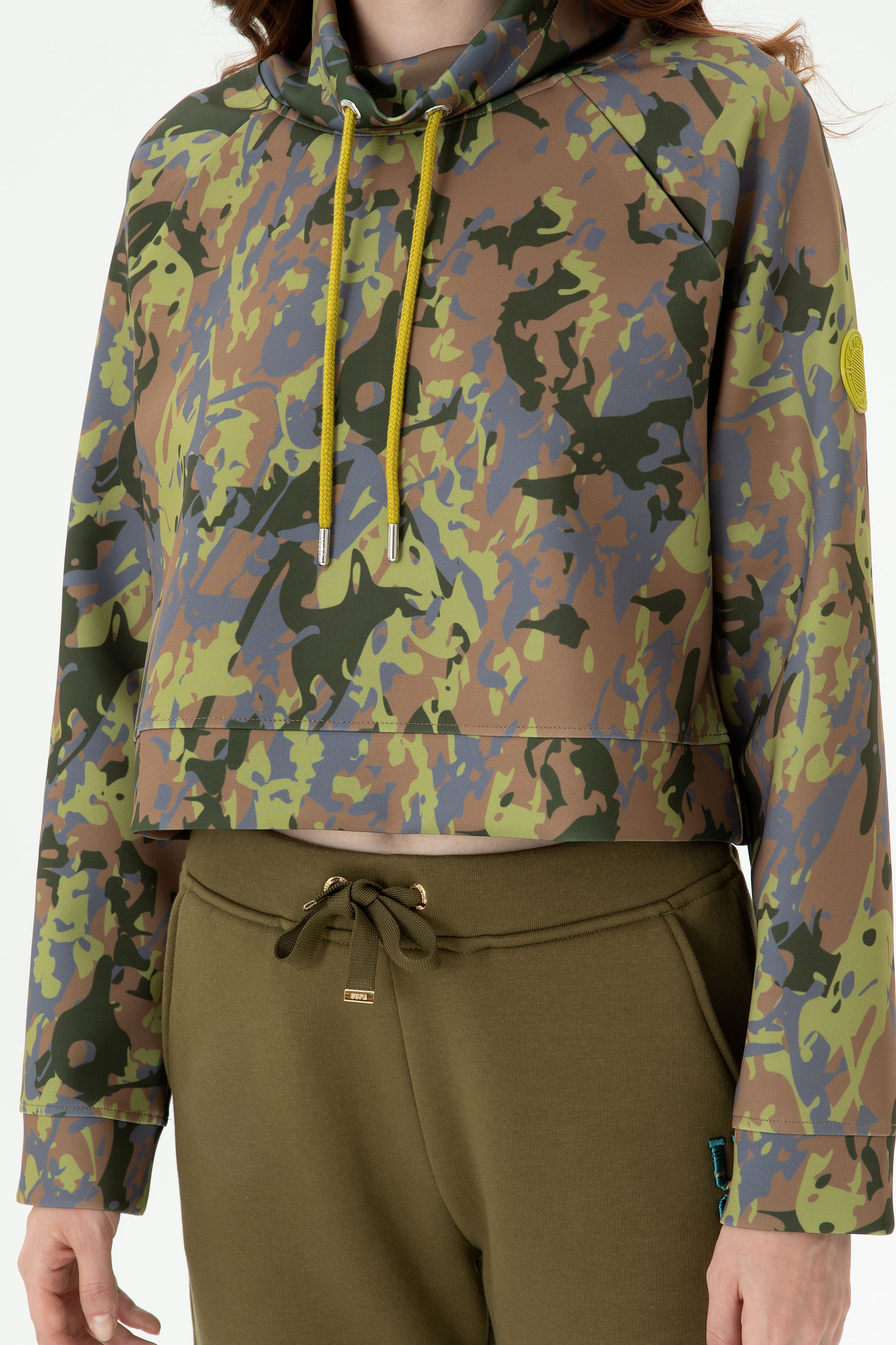 Kadın Haki Bisiklet Yaka Sweatshirt - Image 7