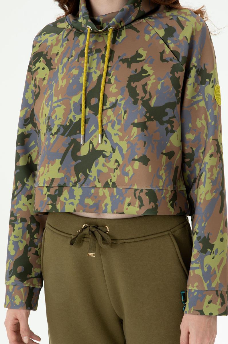 Kadın Haki Bisiklet Yaka Sweatshirt