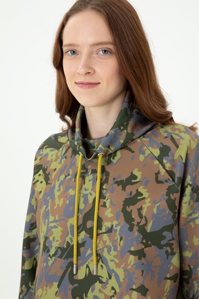 Kadın Haki Bisiklet Yaka Sweatshirt