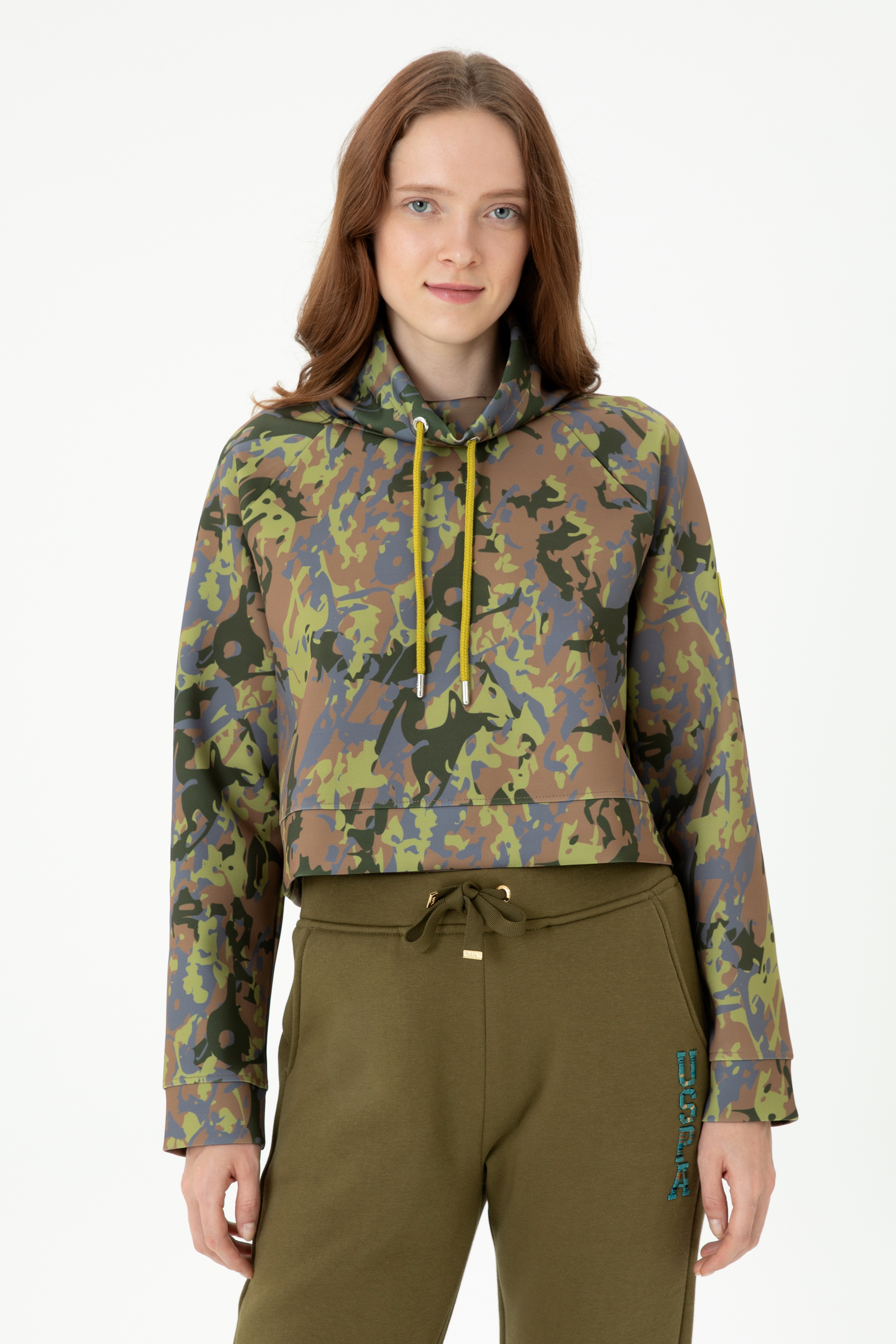 Kadın Haki Bisiklet Yaka Sweatshirt - Image 2