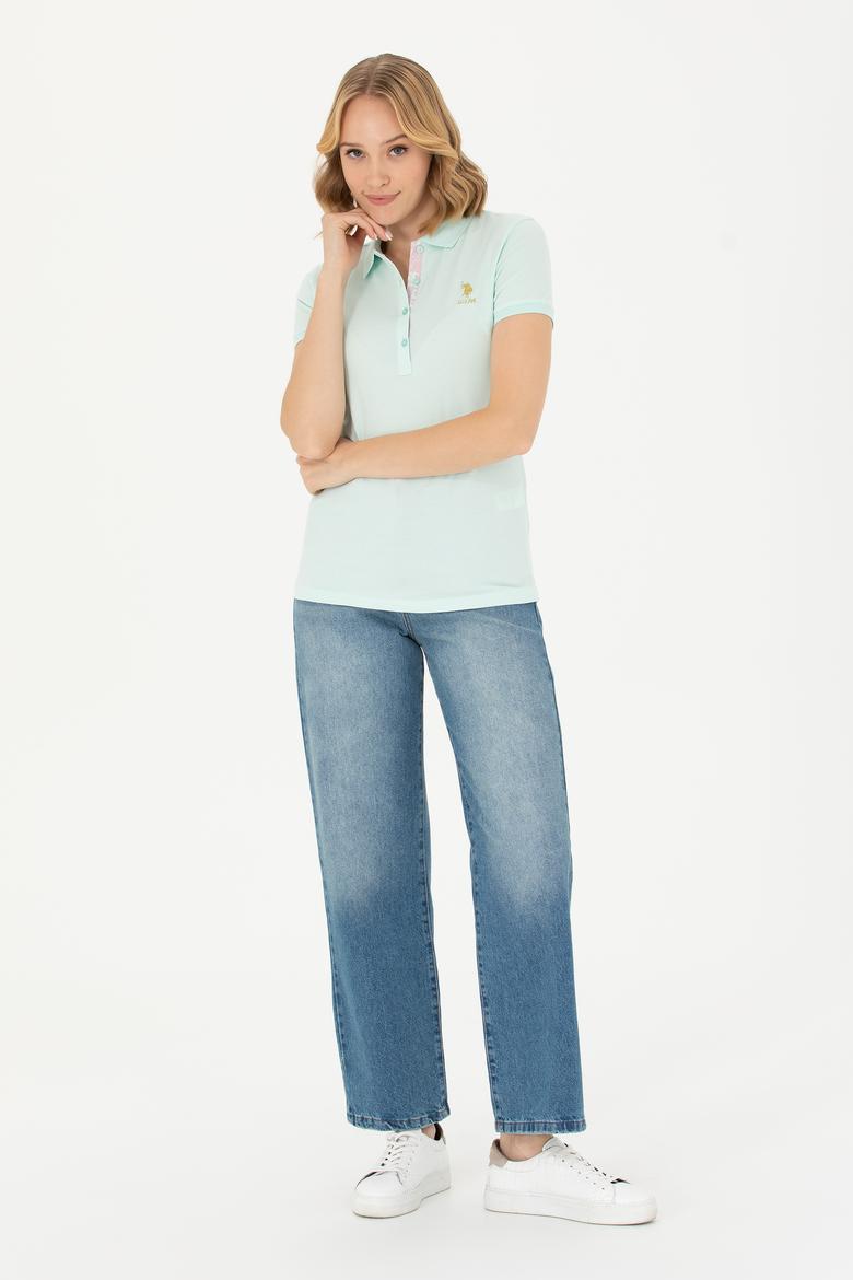 Kadın Su Yeşili Basic Polo Yaka Tişört - 50262694216