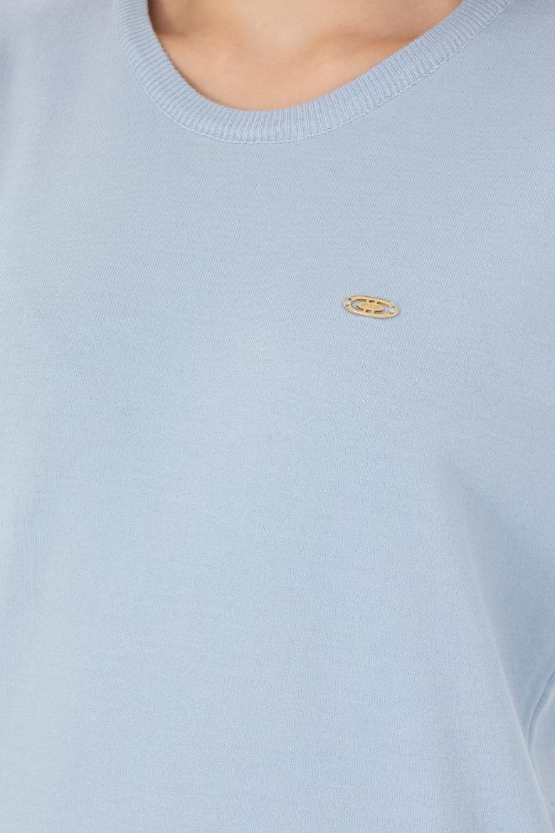 Kadın Mavi Melanj Bisiklet Yaka Kazak - 50253026028