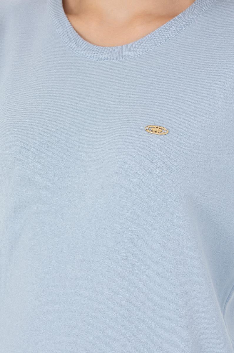 Kadın Mavi Melanj Bisiklet Yaka Kazak