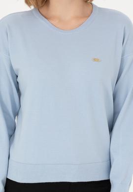 Kadın Mavi Melanj Bisiklet Yaka Kazak - 50253026028