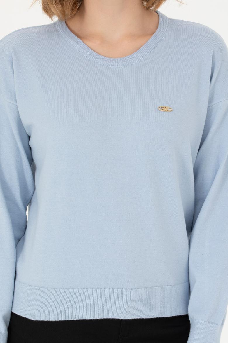 Kadın Mavi Melanj Bisiklet Yaka Kazak - 50253026028