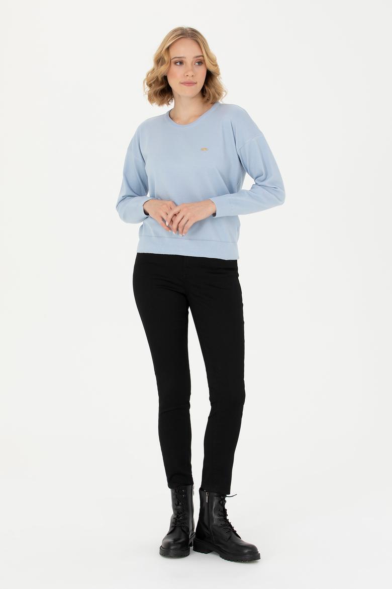 Kadın Mavi Melanj Bisiklet Yaka Kazak - 50253026028