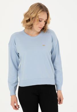 Kadın Mavi Melanj Bisiklet Yaka Kazak - 50253026028