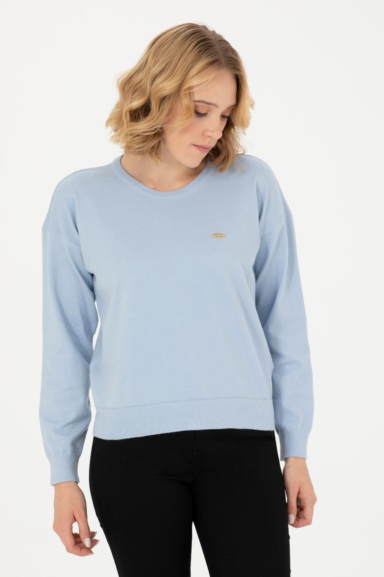 Kadın Mavi Melanj Bisiklet Yaka Kazak - 50253026028