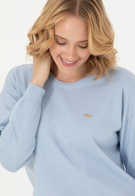 Kadın Mavi Melanj Bisiklet Yaka Kazak - 50253026028