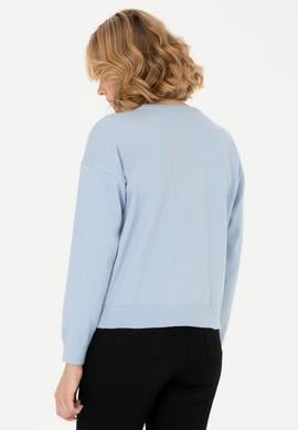 Kadın Mavi Melanj Bisiklet Yaka Kazak - 50253026028