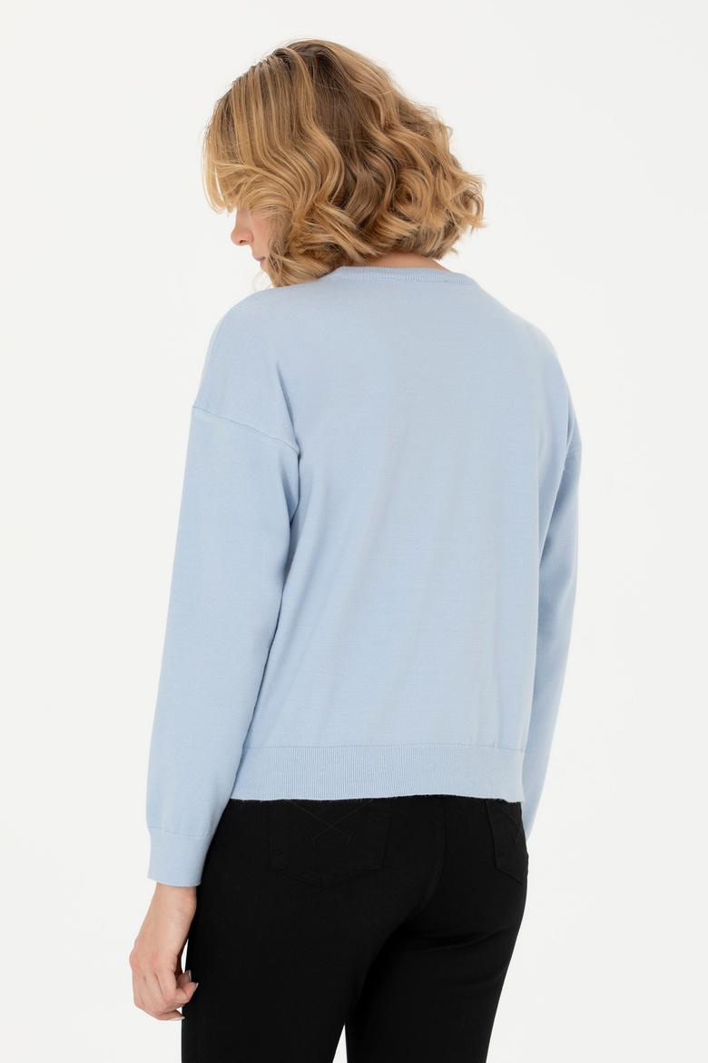 Kadın Mavi Melanj Bisiklet Yaka Kazak - 50253026028