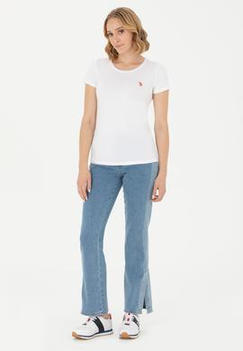 Kadın Beyaz Basic Bisiklet Yaka Tişört - 50262656006