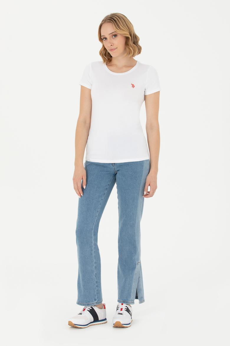 Kadın Beyaz Basic Bisiklet Yaka Tişört - 50262656006