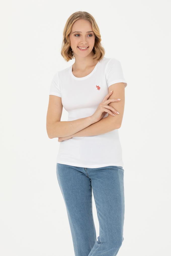 Kadın Beyaz Basic Bisiklet Yaka Tişört