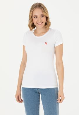 Kadın Beyaz Basic Bisiklet Yaka Tişört - 50262656006