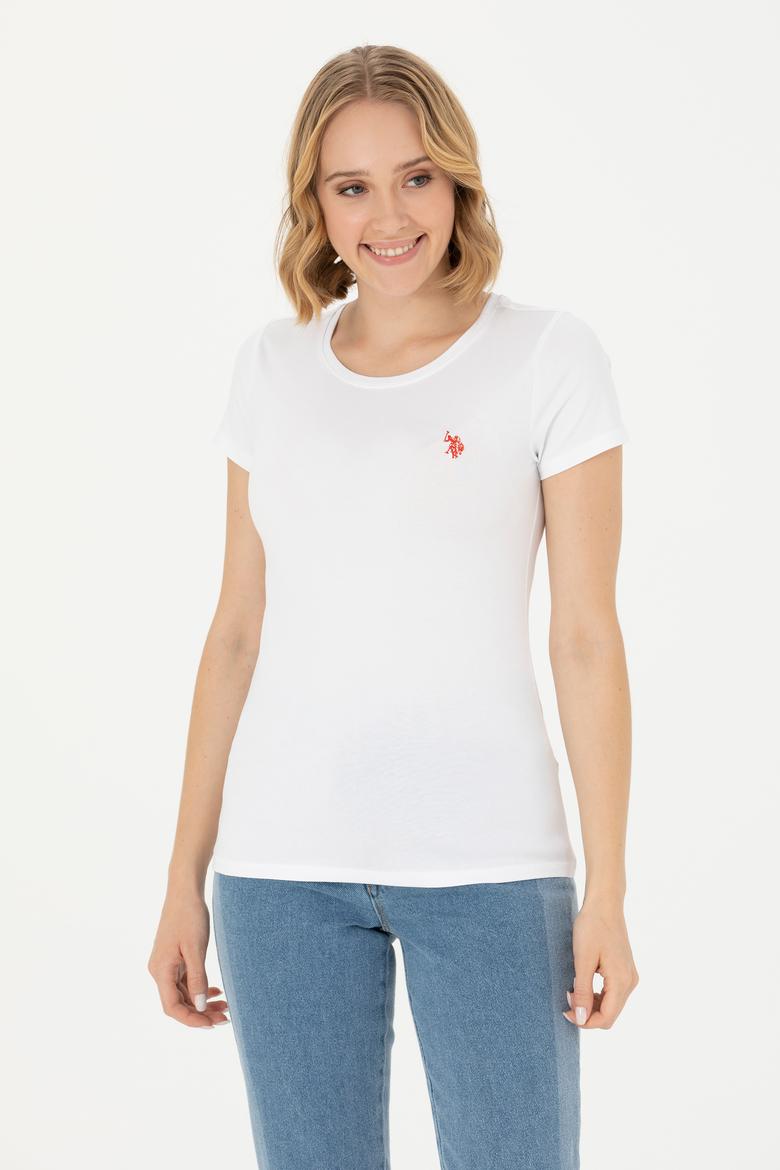 Kadın Beyaz Basic Bisiklet Yaka Tişört - 50262656006