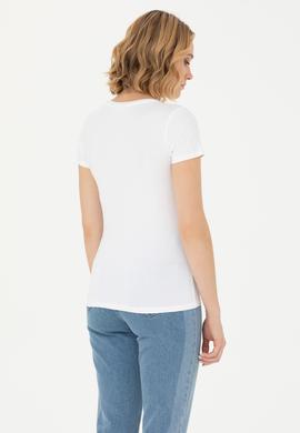 Kadın Beyaz Basic Bisiklet Yaka Tişört - 50262656006