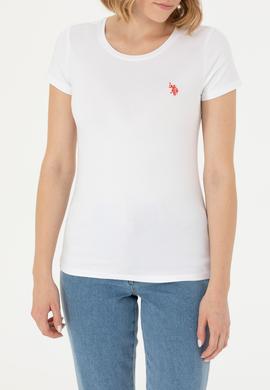 Kadın Beyaz Basic Bisiklet Yaka Tişört - 50262656006