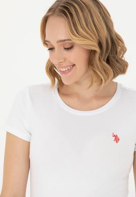 Kadın Beyaz Basic Bisiklet Yaka Tişört - 50262656006