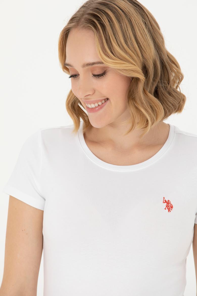 Kadın Beyaz Basic Bisiklet Yaka Tişört - 50262656006