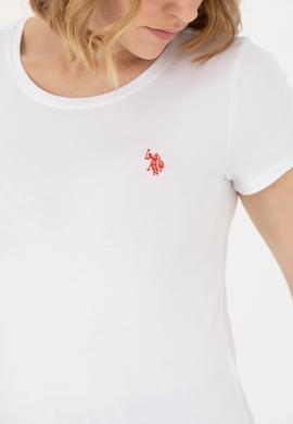 Kadın Beyaz Basic Bisiklet Yaka Tişört - 50262656006