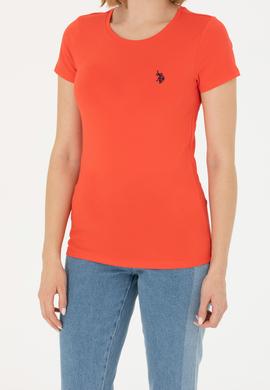 Kadın Kırmızı Basic Bisiklet Yaka Tişört - 50262656029