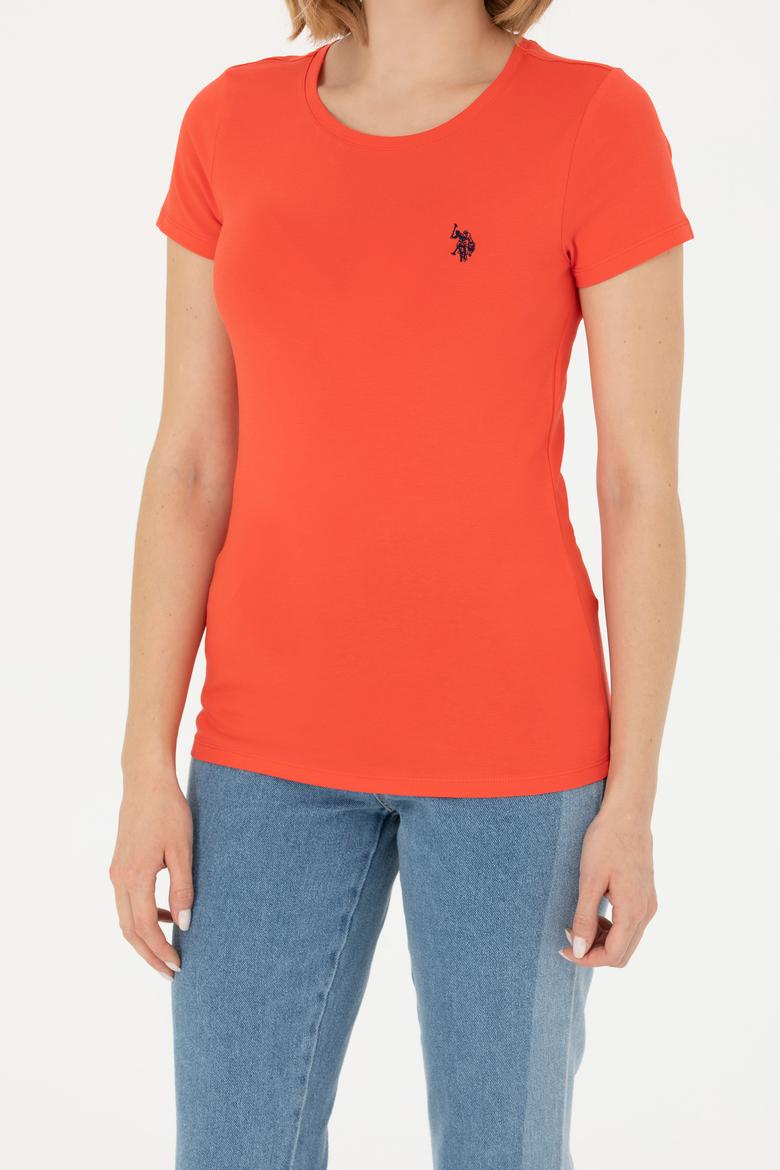 Kadın Kırmızı Basic Bisiklet Yaka Tişört - 50262656029