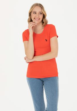 Kadın Kırmızı Basic Bisiklet Yaka Tişört - 50262656029