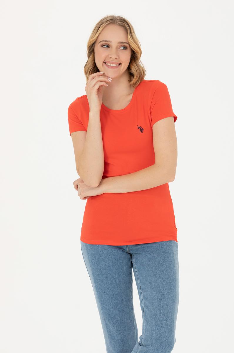 Kadın Kırmızı Basic Bisiklet Yaka Tişört