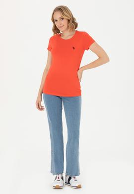 Kadın Kırmızı Basic Bisiklet Yaka Tişört - 50262656029