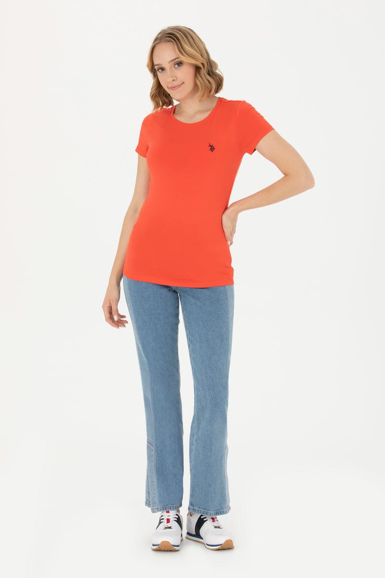 Kadın Kırmızı Basic Bisiklet Yaka Tişört - 50262656029