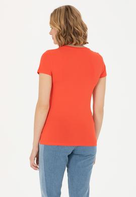 Kadın Kırmızı Basic Bisiklet Yaka Tişört - 50262656029