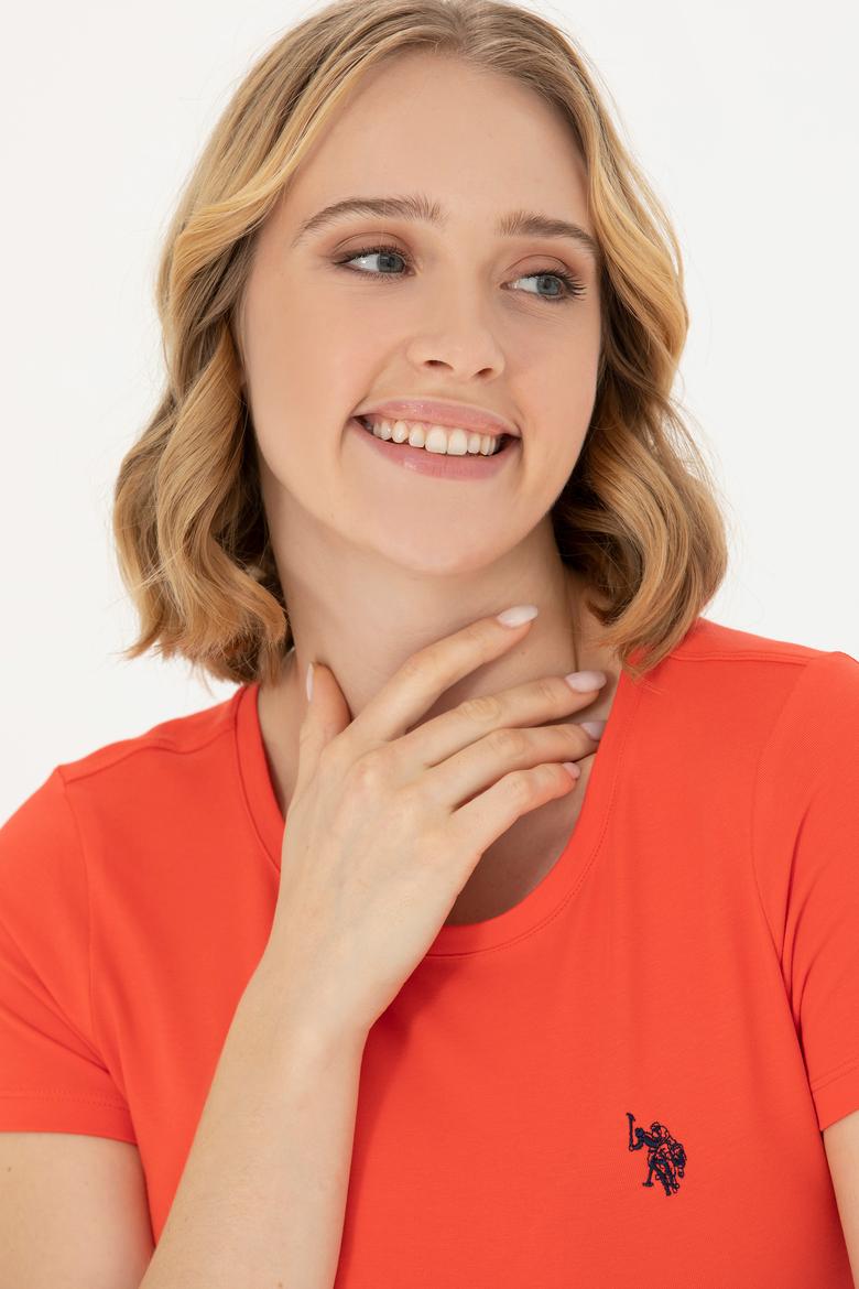 Kadın Kırmızı Basic Bisiklet Yaka Tişört - 50262656029