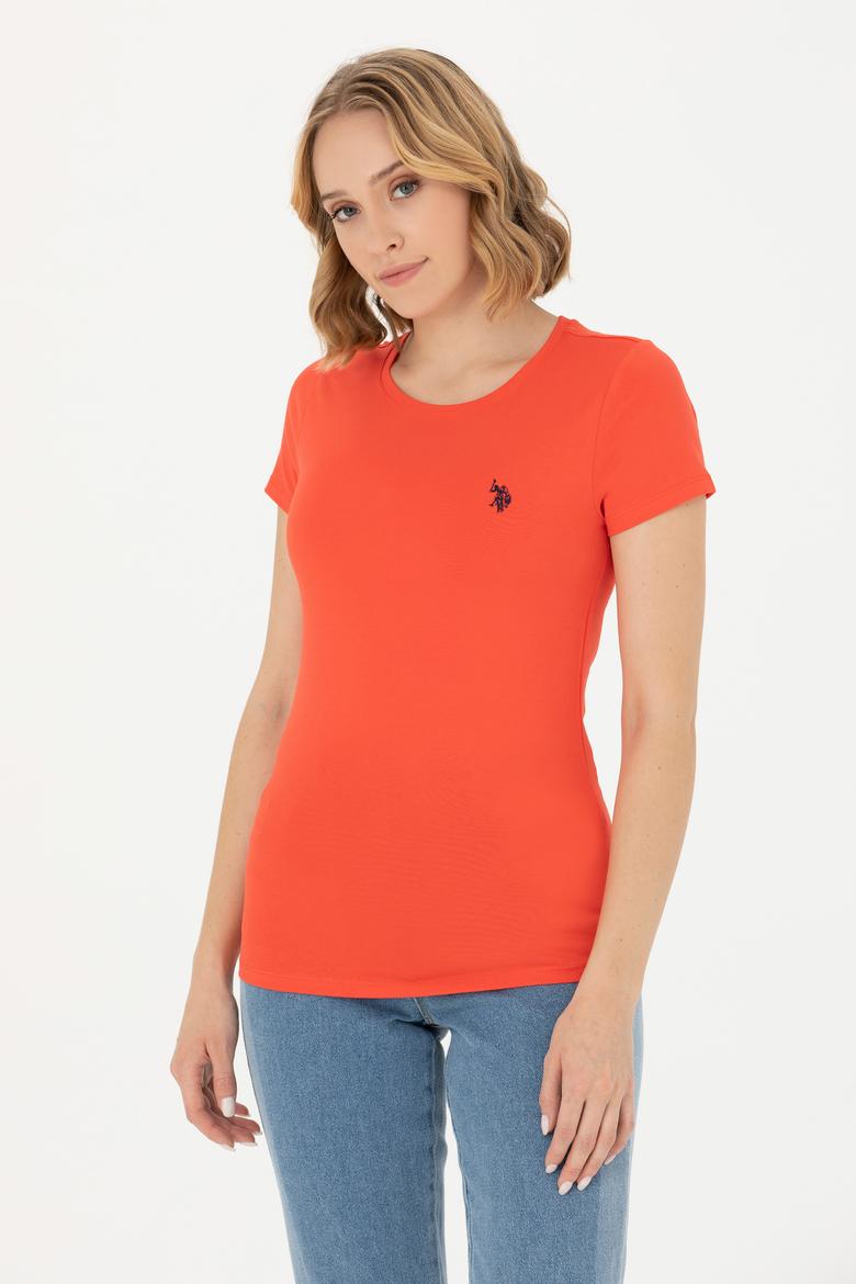 Kadın Kırmızı Basic Bisiklet Yaka Tişört - 50262656029