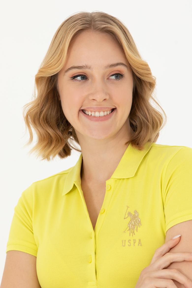 Kadın Neon Sarı Basic Polo Yaka Tişört - 50262700182