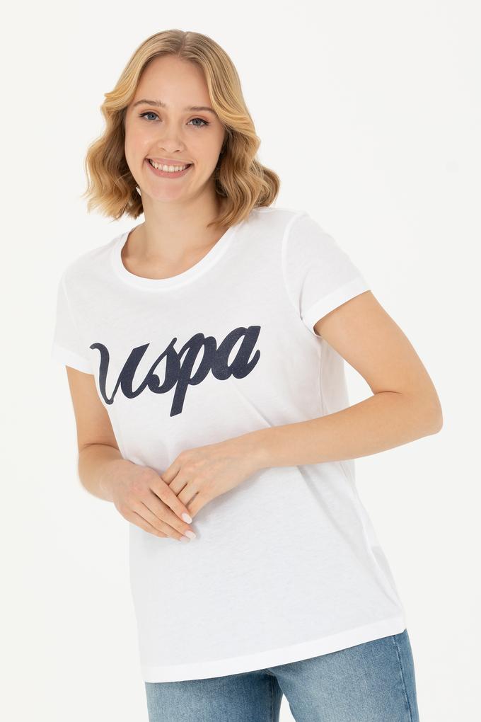 Kadın Beyaz Bisiklet Yaka Tişört