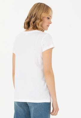 Kadın Beyaz Bisiklet Yaka Tişört - 50265676006